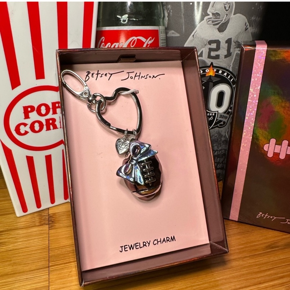 NIB Betsey Johnson Football & Bow Bag Charm - Picture 10 of 12